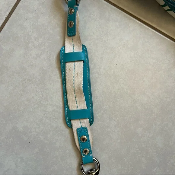 Coach Legacy Scribble Canvas Shoulder Bag with blue leather trim - Picture 3 of 9